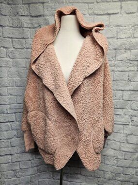 Nordic Beach One Size Dusty Pink Sherpa Pocket Open Front Hooded Jacket House Co